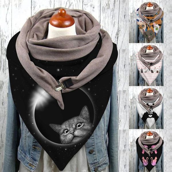 scarves universal autumn winter warm windproof cat prints double-layer buckle scarf fashion female bufanda mujer, Blue;gray 
scarves universal autumn winter warm windproof cat prints double-layer buckle scarf fashion female bufanda mujer, Blue;gray