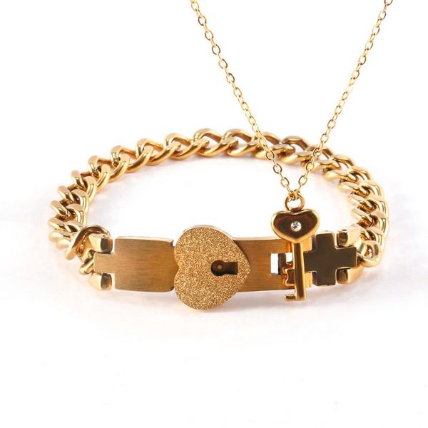 link, chain jewelry bracelet necklace couple sets women men heart shape concentric lock key stainless steel valentine's day gift access, Black
link, chain jewelry bracelet necklace couple sets women men heart shape concentric lock key stainless steel valentine's day gift access, Black