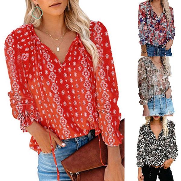 women's blouses & shirts 2021 summer v neck chiffon shirt loose casual print nine quarter flared sleeve lace up pullovers female, White
women's blouses & shirts 2021 summer v neck chiffon shirt loose casual print nine quarter flared sleeve lace up pullovers female, White