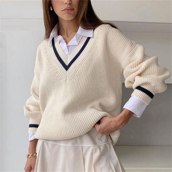 women's sweaters 2021autumn european and american style fashion casual stitching contrast color was thin loose long-sleeved sweater wom, White;black
women's sweaters 2021autumn european and american style fashion casual stitching contrast color was thin loose long-sleeved sweater wom, White;black