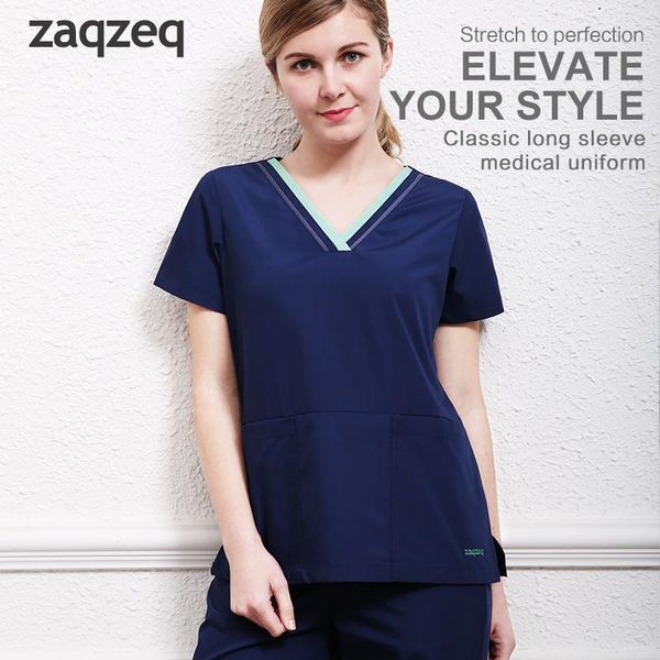 women's two piece pants zaqzeq classic v-neck scrub laboratory workwear beauty salon and can be customized, White
women's two piece pants zaqzeq classic v-neck scrub laboratory workwear beauty salon and can be customized, White
