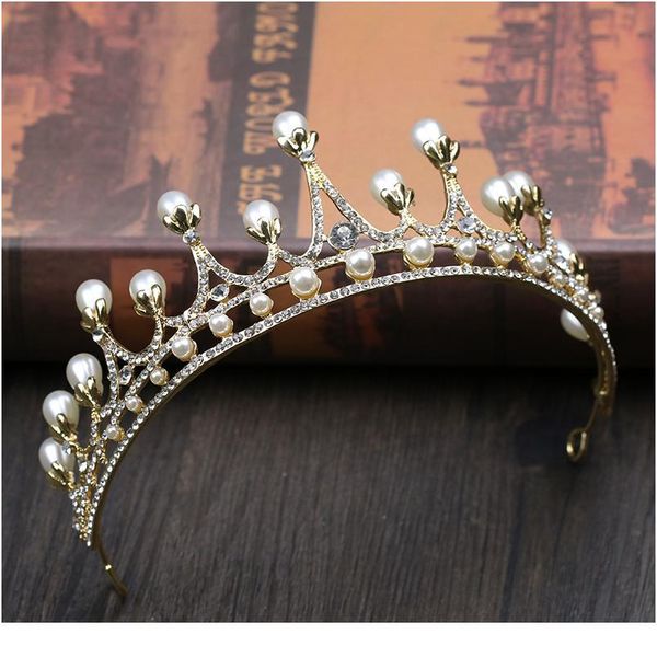 new wedding crown headdress rhinestone pearl head band gold crown princess crown headdress bride wedding hair accessori jllrji