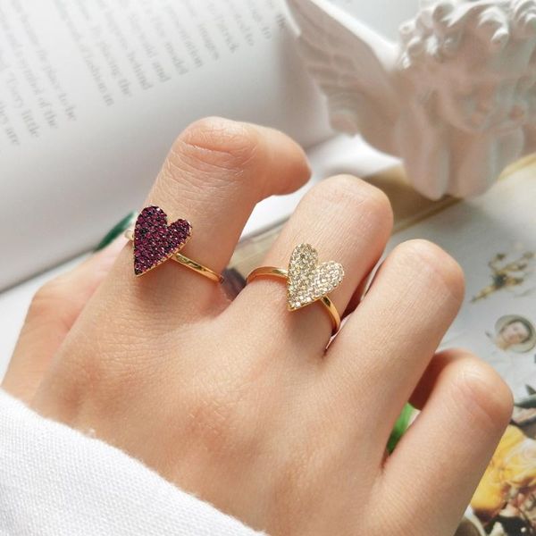 cluster rings 925 sterling silver graduation jewelry micro paved cz wine red clear zircon love heart open engagement promise wedding ring, Golden;silver 
cluster rings 925 sterling silver graduation jewelry micro paved cz wine red clear zircon love heart open engagement promise wedding ring, Golden;silver