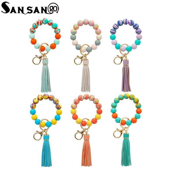 keychains colorful silicone beaded bracelet wrist keychain for women girls pu leather tassel jewelry accessories, Silver
keychains colorful silicone beaded bracelet wrist keychain for women girls pu leather tassel jewelry accessories, Silver