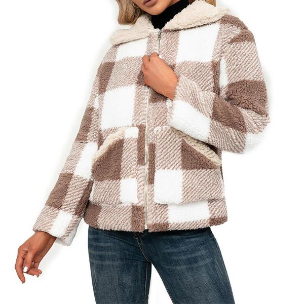women's fur & faux casual plaid turn-down collar coat zip-up pockets plush jackets for women 2021 warm plus size fluffy oversized coats, Black
women's fur & faux casual plaid turn-down collar coat zip-up pockets plush jackets for women 2021 warm plus size fluffy oversized coats, Black