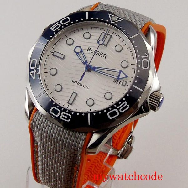 41mm bliger automatic men watch luminous marks nh35a miyota 8215 movement leather band glass back auto date rotating bezel, Slivery;brown
41mm bliger automatic men watch luminous marks nh35a miyota 8215 movement leather band glass back auto date rotating bezel, Slivery;brown