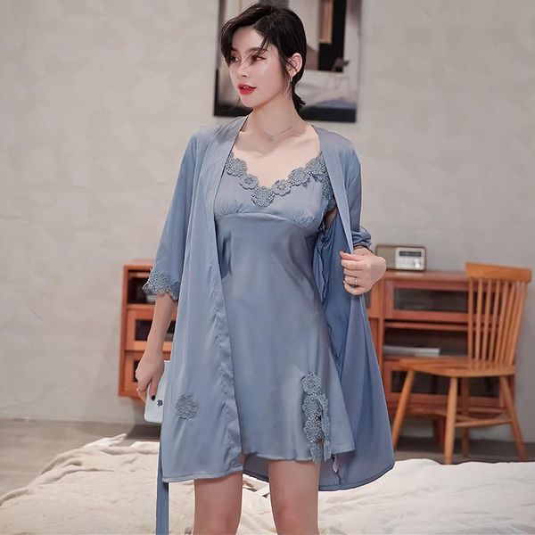 women 2pcs nighty&robe suit nightgown robe set kimono gown silky lace nightwear sleepwear summer intimate lingerie homewear, Black;red
women 2pcs nighty&robe suit nightgown robe set kimono gown silky lace nightwear sleepwear summer intimate lingerie homewear, Black;red