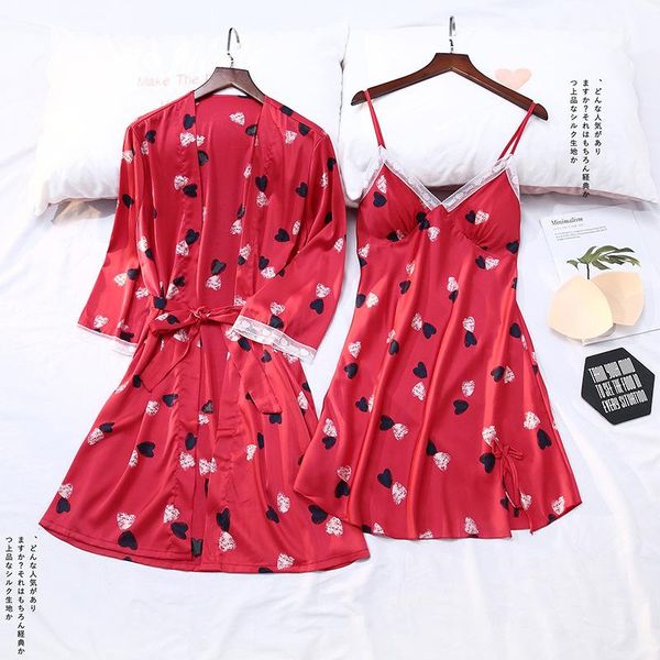 women's sleepwear red heart print kimono robe gown suit women sweet lace spring summer satin home dress v-neck chest nightgown, Black;red
women's sleepwear red heart print kimono robe gown suit women sweet lace spring summer satin home dress v-neck chest nightgown, Black;red