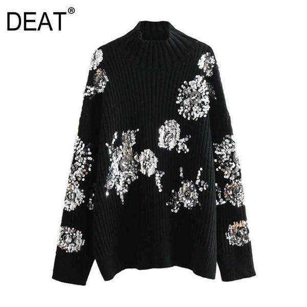 deat spring women fashion beading sequins loose knitted sweaters vintage high collar long sleeve pullovers chic ml308 210709, White;black
deat spring women fashion beading sequins loose knitted sweaters vintage high collar long sleeve pullovers chic ml308 210709, White;black