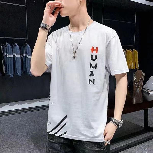 hman letter embroidered short sleeve men's t-shirt loose and simple round neck korean with slim bottom shirt, White;black
hman letter embroidered short sleeve men's t-shirt loose and simple round neck korean with slim bottom shirt, White;black