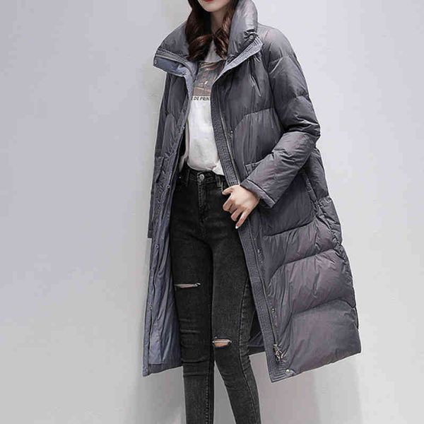 white duck down women's et, loose and warm office coat, high collar clothing, simple atmosphere, solid color, winter, Black
white duck down women's et, loose and warm office coat, high collar clothing, simple atmosphere, solid color, winter, Black