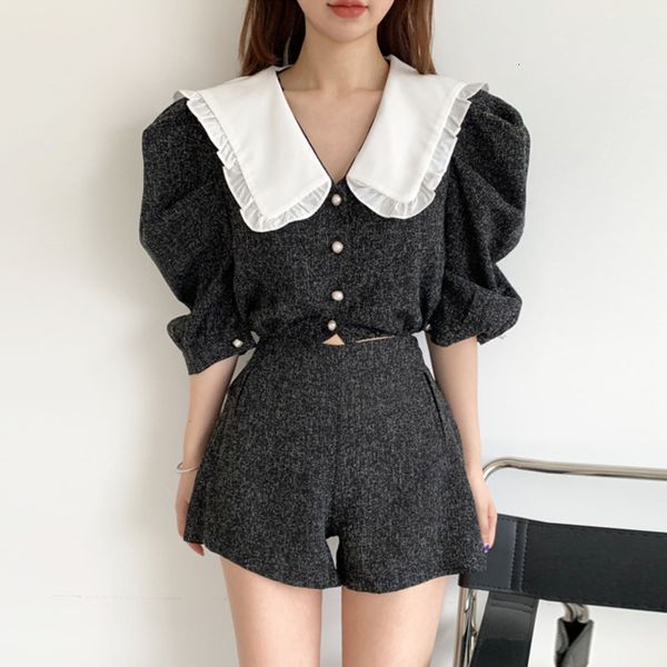 women's jumpsuits & rompers korean elegant vintage crop pants set fashion two piece sleeve shirt elastic waist shorts 2 suits, Black;white
women's jumpsuits & rompers korean elegant vintage crop pants set fashion two piece sleeve shirt elastic waist shorts 2 suits, Black;white