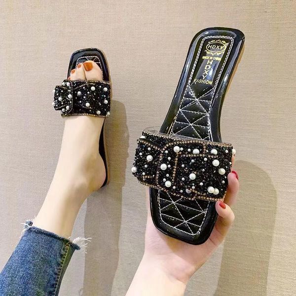 sandals women's summer pearl bow tide brand open toe flat slippers beach shoes, Black
sandals women's summer pearl bow tide brand open toe flat slippers beach shoes, Black