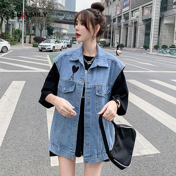 women's vests lusumily women denim vest simple waistcoat autumn female loose sleeveless embroidery jacket casual cowboy outwear, Black;white
women's vests lusumily women denim vest simple waistcoat autumn female loose sleeveless embroidery jacket casual cowboy outwear, Black;white
