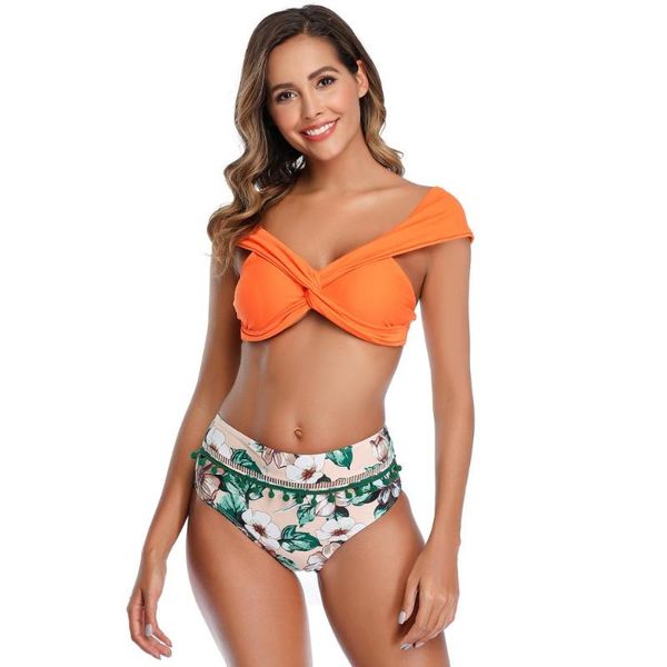 women's orange bikini floral bottom off shoulder front cross hook closure swimming padded push up bathing suit swimwear
women's orange bikini floral bottom off shoulder front cross hook closure swimming padded push up bathing suit swimwear