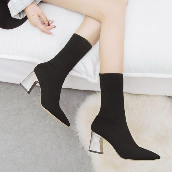 boots 2021 spring autumn sock fashion elastic stretch mid calf silver pumps shoes women pointed toe metal heel, Black
boots 2021 spring autumn sock fashion elastic stretch mid calf silver pumps shoes women pointed toe metal heel, Black