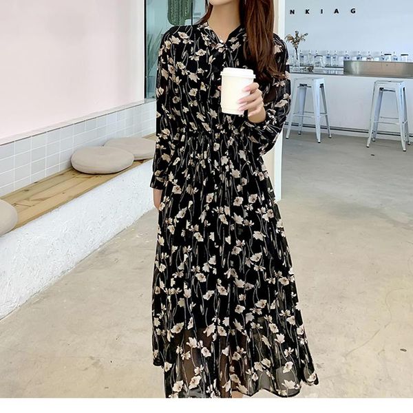 casual dresses elegant bow neck print chiffon dress spring long sleeve elastic wasit slim lady party midi female vestidos 2021, Black;gray
casual dresses elegant bow neck print chiffon dress spring long sleeve elastic wasit slim lady party midi female vestidos 2021, Black;gray