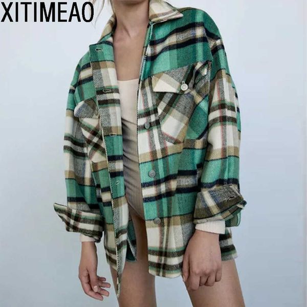 za women fashion oversized plaid jacket coat vintage long sleeve pockets female outerwear chic 210604, Black;brown
za women fashion oversized plaid jacket coat vintage long sleeve pockets female outerwear chic 210604, Black;brown