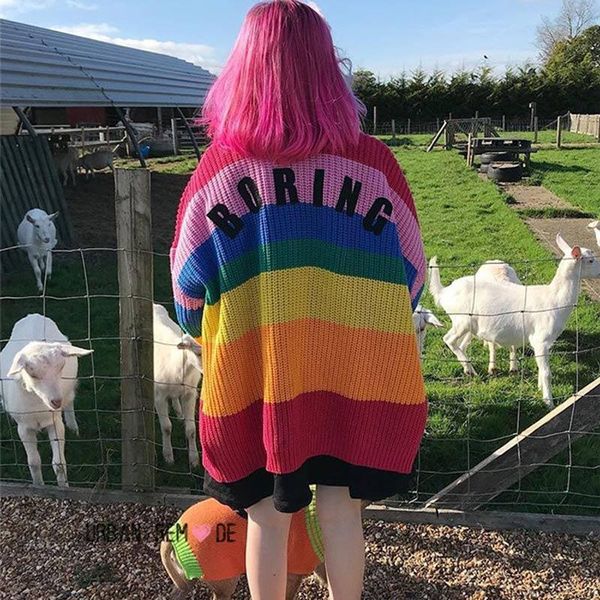women's knits & tees 2021 autumn harajuku cardigan women striped rainbow sweater coat female loose sweaters letter embroidery jumper ca, White
women's knits & tees 2021 autumn harajuku cardigan women striped rainbow sweater coat female loose sweaters letter embroidery jumper ca, White