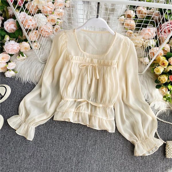 women shirt fashion square collar loose waist slim chiffon female drawstring bowknot pleated short long sleeves blouse, White
women shirt fashion square collar loose waist slim chiffon female drawstring bowknot pleated short long sleeves blouse, White