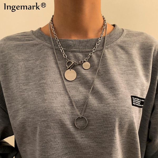 pendant necklaces stainless steel multilayer coin necklace for women men punk toggle clasp round chain choker jewelry fashion accessories, Silver
pendant necklaces stainless steel multilayer coin necklace for women men punk toggle clasp round chain choker jewelry fashion accessories, Silver