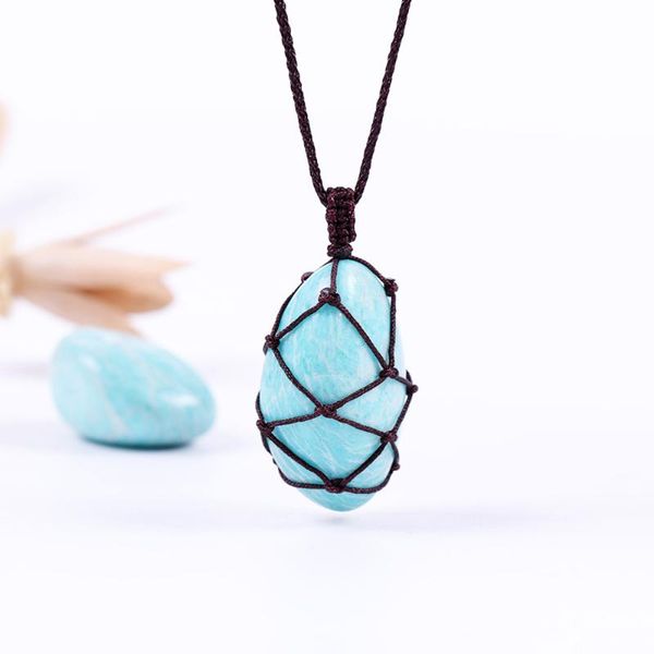 pendant necklaces wrapped braid chain crystal necklace amazonite natural stone macrame jewelry fashion hand made, Silver
pendant necklaces wrapped braid chain crystal necklace amazonite natural stone macrame jewelry fashion hand made, Silver