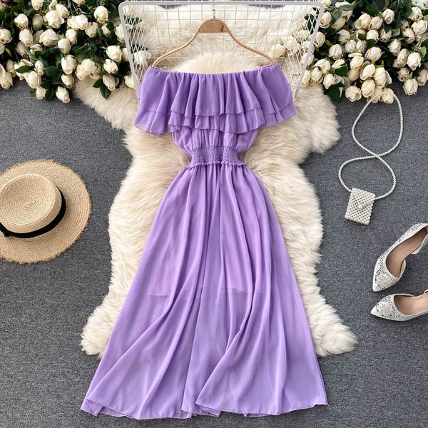 chiffon dress women summer sweet double ruffle high waist yellow/purple/white vestidos elegant slash neck robe 2021 new, Black;gray
chiffon dress women summer sweet double ruffle high waist yellow/purple/white vestidos elegant slash neck robe 2021 new, Black;gray