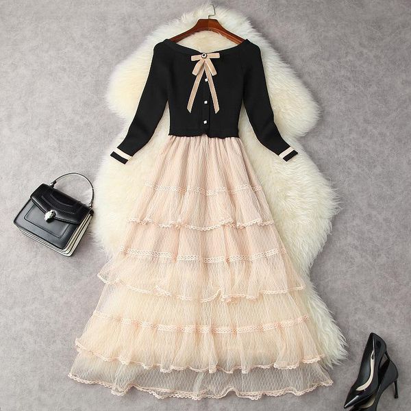 casual dresses european and american women's autumn 2021 long sleeve bow knit mosaic mesh cake fashionable dress, Black;gray
casual dresses european and american women's autumn 2021 long sleeve bow knit mosaic mesh cake fashionable dress, Black;gray