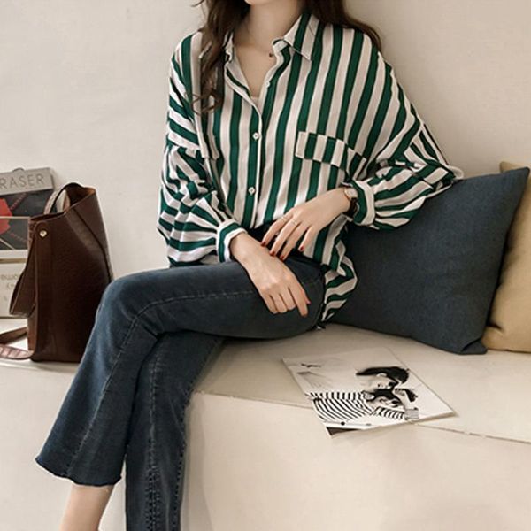 women's blouses & shirts korean style casual women blouse stripe print long lantern sleeve lapel shirt fashion summer clothes, White
women's blouses & shirts korean style casual women blouse stripe print long lantern sleeve lapel shirt fashion summer clothes, White