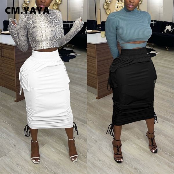 cm.yaya women high waist pocket side string draped bodycon midi skirts for streetwear skirt 210303, Black
cm.yaya women high waist pocket side string draped bodycon midi skirts for streetwear skirt 210303, Black