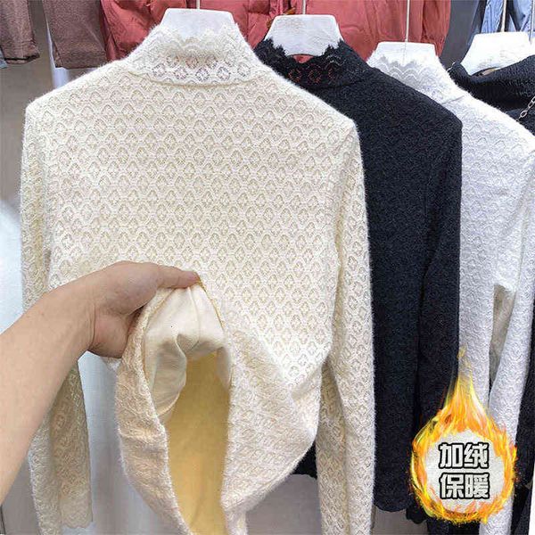women's sweaters thin / plush thickened lace bottoming shirt frosted thermal underwear half high neck long sleeve bottoming women, White;black
women's sweaters thin / plush thickened lace bottoming shirt frosted thermal underwear half high neck long sleeve bottoming women, White;black