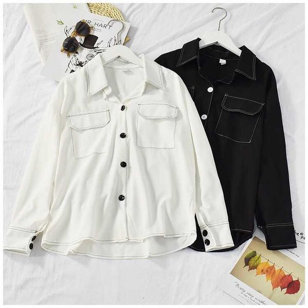 women's blouses & shirts chic korea clothes hit color line lapel casual shirt double pockets single-breasted buttons loose wo eb89, White
women's blouses & shirts chic korea clothes hit color line lapel casual shirt double pockets single-breasted buttons loose wo eb89, White
