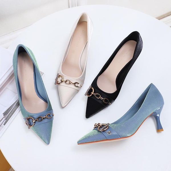 dress shoes 2021 spring women heels 6.5cm high heel silk leather classic metal buckle brand design point toe wedding, Black
dress shoes 2021 spring women heels 6.5cm high heel silk leather classic metal buckle brand design point toe wedding, Black