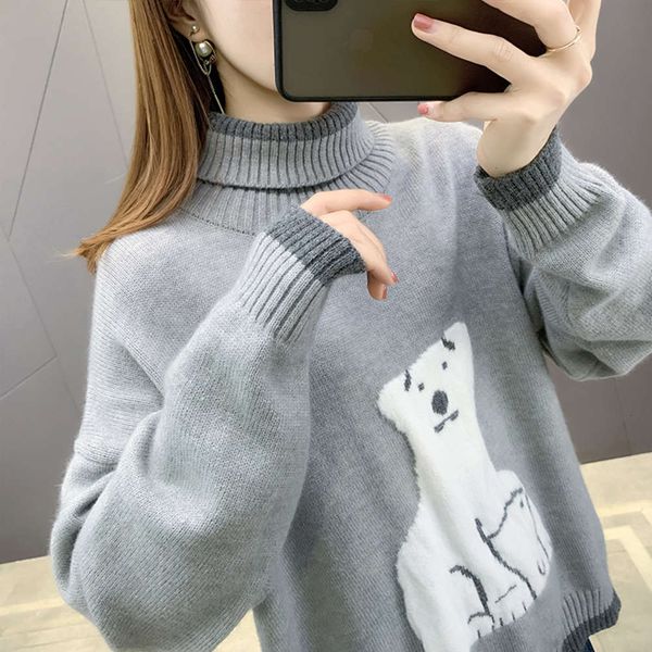 high necked sweater for women's loose wear, thickened in autumn and winter, White;black
high necked sweater for women's loose wear, thickened in autumn and winter, White;black