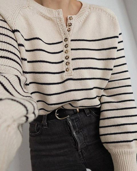 women's sweaters 2022 spring french rustic texture 100% cotton loose stripe and autumn sweater top, White;black
women's sweaters 2022 spring french rustic texture 100% cotton loose stripe and autumn sweater top, White;black