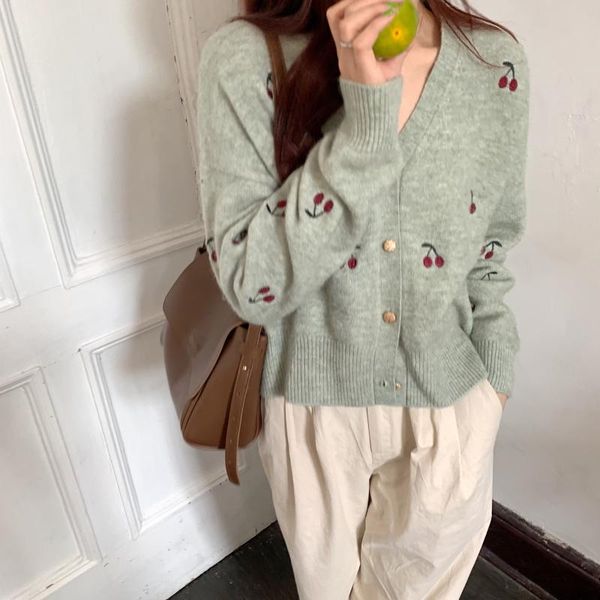 women's knits & tees knitted seven-part sweater v-neck loose garland embroidery cherry color sueter coat sweet red mujer cute, White
women's knits & tees knitted seven-part sweater v-neck loose garland embroidery cherry color sueter coat sweet red mujer cute, White