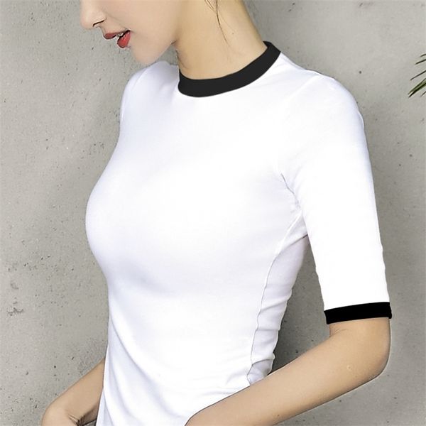 womens lady cotton short sleeve turtleneck woman tshirt all match basic t-shirt half 210708, White
womens lady cotton short sleeve turtleneck woman tshirt all match basic t-shirt half 210708, White