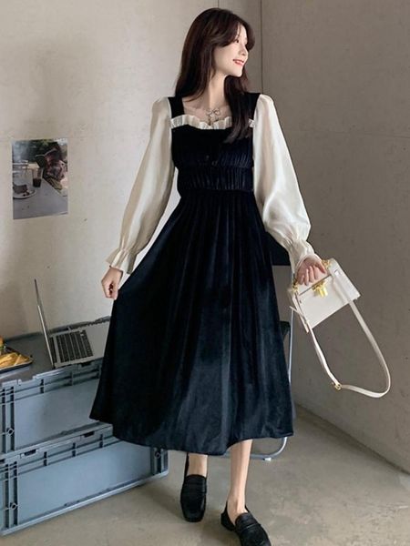 temperament french gold velvet little black dress autumn new waist slim long sleeve medium long dress, Black;gray
temperament french gold velvet little black dress autumn new waist slim long sleeve medium long dress, Black;gray