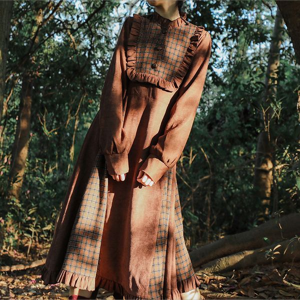 dressed in women's cheese early french autumn retro japanese ruffled dress long plaid couture kawaii plus size hc6f, Black;gray
dressed in women's cheese early french autumn retro japanese ruffled dress long plaid couture kawaii plus size hc6f, Black;gray