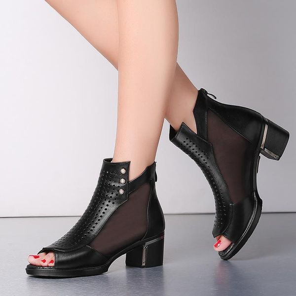 breathable mesh boots diamond elegant fashion lady sandals womens hollow out genuine leather female short boots, Black
breathable mesh boots diamond elegant fashion lady sandals womens hollow out genuine leather female short boots, Black