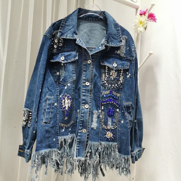 women's jackets autumn and winter loose custom diamond decoration irregular fringe hem all-match jacket tide denim women, Black;brown
women's jackets autumn and winter loose custom diamond decoration irregular fringe hem all-match jacket tide denim women, Black;brown