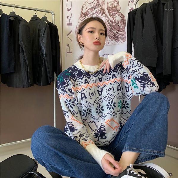 women's sweaters winter lazy style retro jacquard hedging christmas tree snowflake knitted sweater pullovers, White;black
women's sweaters winter lazy style retro jacquard hedging christmas tree snowflake knitted sweater pullovers, White;black