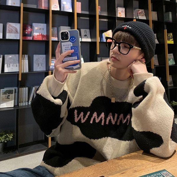 men's sweaters retro japanese sweater for men spring autumn tide brand loose american jacket stitching pattern clothes, White;black
men's sweaters retro japanese sweater for men spring autumn tide brand loose american jacket stitching pattern clothes, White;black