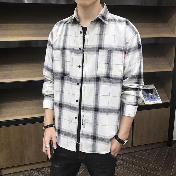 men's casual shirts 2021 autumn plaid shirt men cotton male long sleeve man clothes, White;black
men's casual shirts 2021 autumn plaid shirt men cotton male long sleeve man clothes, White;black