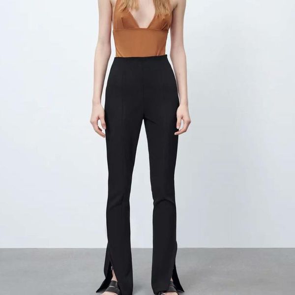 women's pants & capris za 2021 summer products fashion all-match retro side slit flared slim high waist trousers for women, Black;white
women's pants & capris za 2021 summer products fashion all-match retro side slit flared slim high waist trousers for women, Black;white