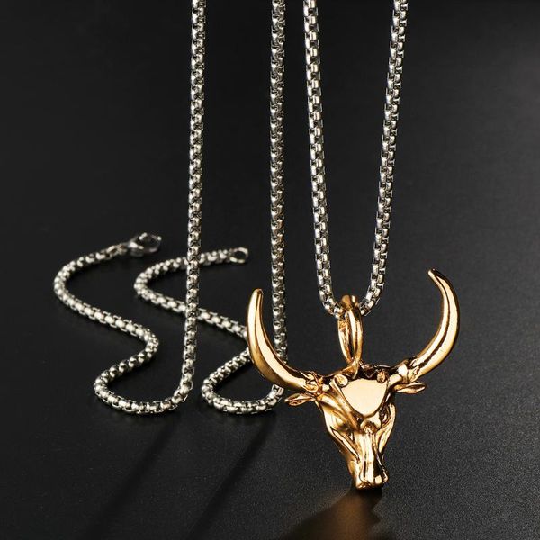 pendant necklaces trendy stainless steel ox head rock big horn gold color long chain for women men fashion party jewelry gift, Silver
pendant necklaces trendy stainless steel ox head rock big horn gold color long chain for women men fashion party jewelry gift, Silver