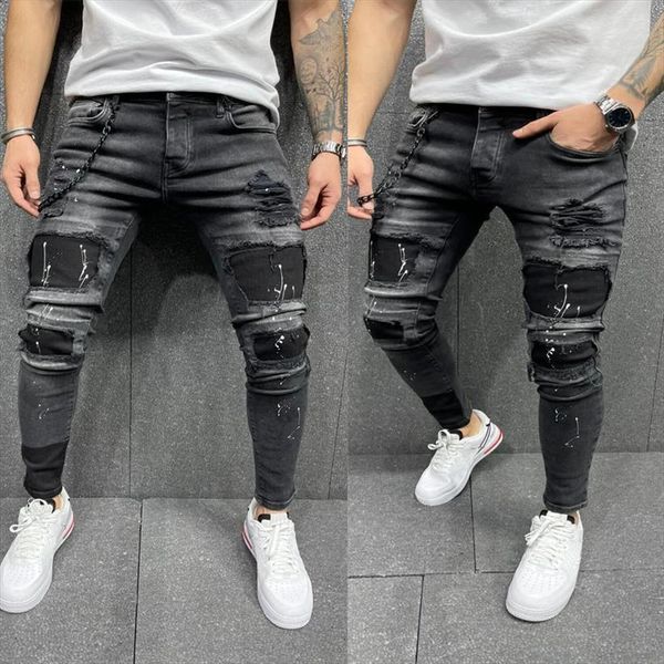 european and american stretch tight women pant jeans with holes covered cloth trendy trend, Black
european and american stretch tight women pant jeans with holes covered cloth trendy trend, Black