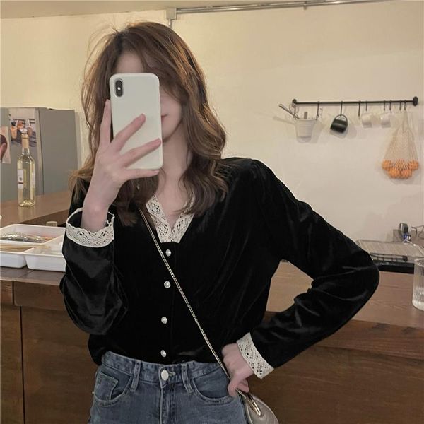 women's blouses & shirts real s korean version of the autumn and winter thin v-neck lace gold velvet short shirt temperament long-sleev, White
women's blouses & shirts real s korean version of the autumn and winter thin v-neck lace gold velvet short shirt temperament long-sleev, White