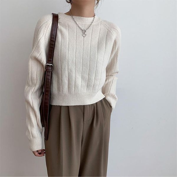 women's sweaters real s short sweater women 2021 autumn winter retro loose casual all-match knitted trend, White;black
women's sweaters real s short sweater women 2021 autumn winter retro loose casual all-match knitted trend, White;black
