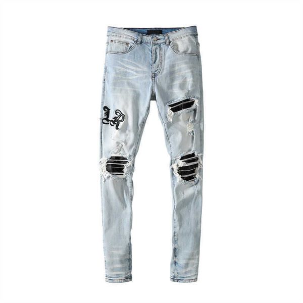 men's jeans light blue pierced matte letter collage european and american high street
men's jeans light blue pierced matte letter collage european and american high street